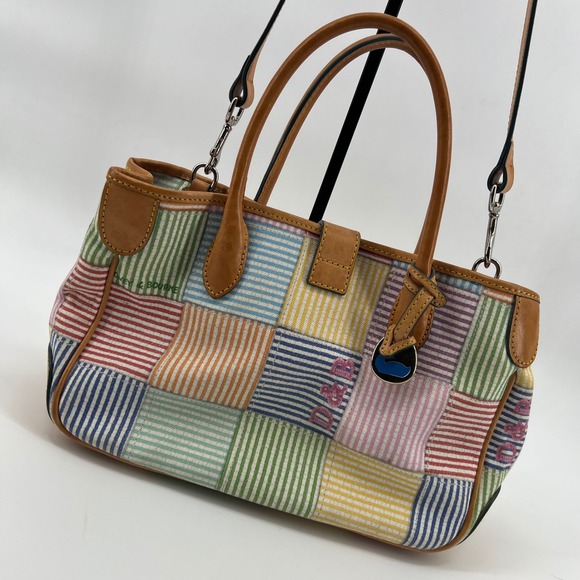 Dooney & Bourke Multi Patchwork pastel Striped Satchel Purse Handbag Crossbody - Picture 1 of 16